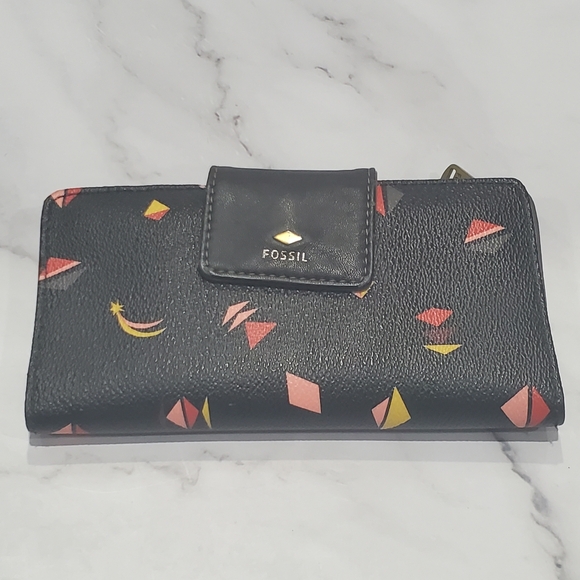 Fossil Black and Pink Triangle Folding Wallet with Coin Pocket - Picture 1 of 5